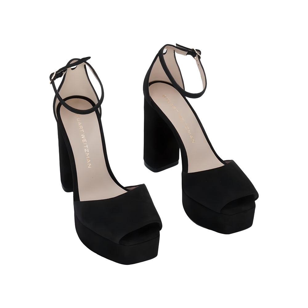 Stuart Weitzman Sabrina Black Suede Platform Ankle-Strap Stiletto Size 7M